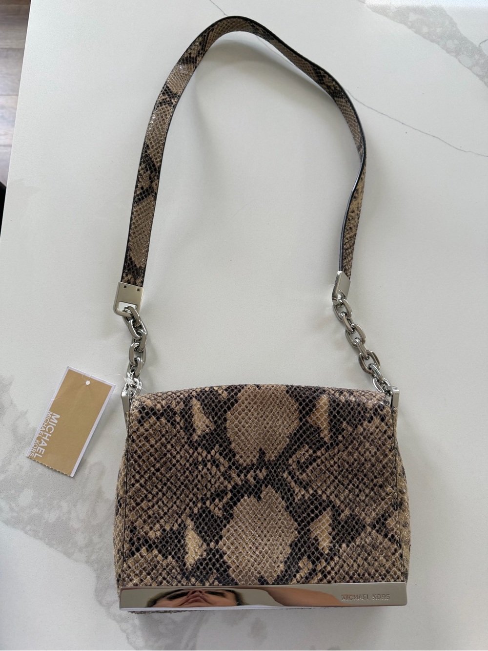 NEW Michael Kors Julian snake print leather shoulder bag